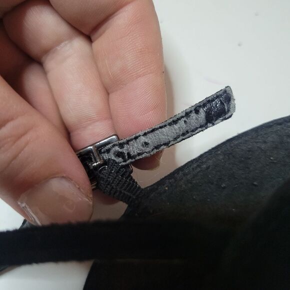 Vince Camuto Akido Leather Platform T-Strap Heels Gunmetal and Black Suede - Picture 12 of 16